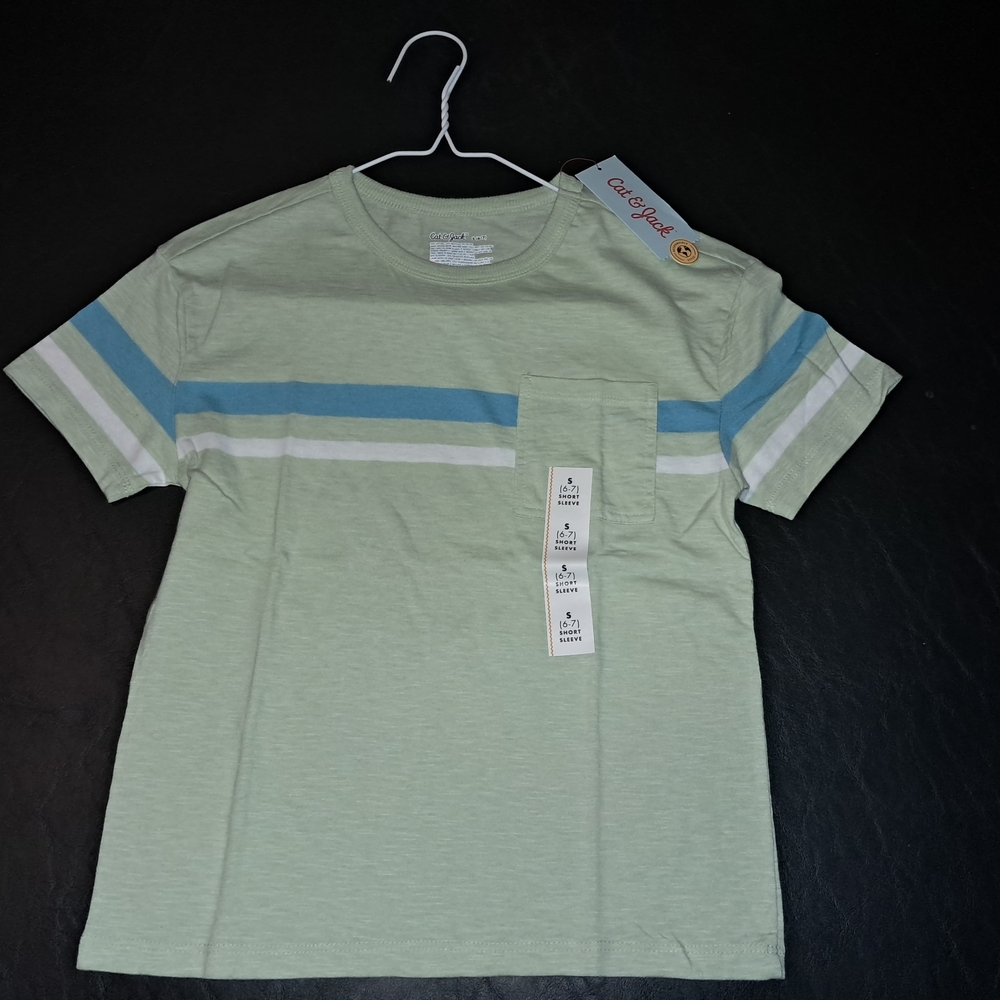 Cat & Jack Mint Green Tee with Blue and White Stripes